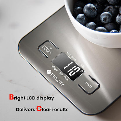 Food Kitchen Scale, Digital Grams and Ounces, 11lb | Tare function, ideal for baking, weight loss, keto, meal prep, packages, liquids and jewelry, 304 Stainless Steel