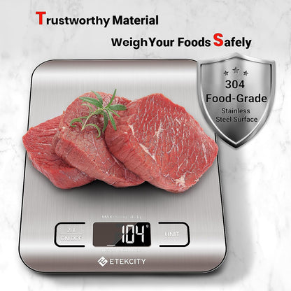 Food Kitchen Scale, Digital Grams and Ounces, 11lb | Tare function, ideal for baking, weight loss, keto, meal prep, packages, liquids and jewelry, 304 Stainless Steel