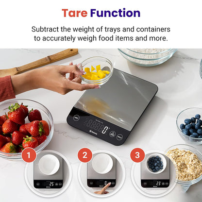 Food Kitchen Scale, Digital Grams and Ounces, 11lb | Tare function, ideal for baking, weight loss, keto, meal prep, packages, liquids and jewelry, 304 Stainless Steel