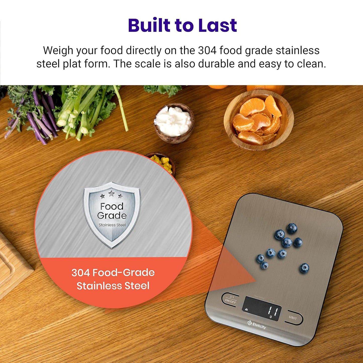 Food Kitchen Scale, Digital Grams and Ounces, 11lb | Tare function, ideal for baking, weight loss, keto, meal prep, packages, liquids and jewelry, 304 Stainless Steel