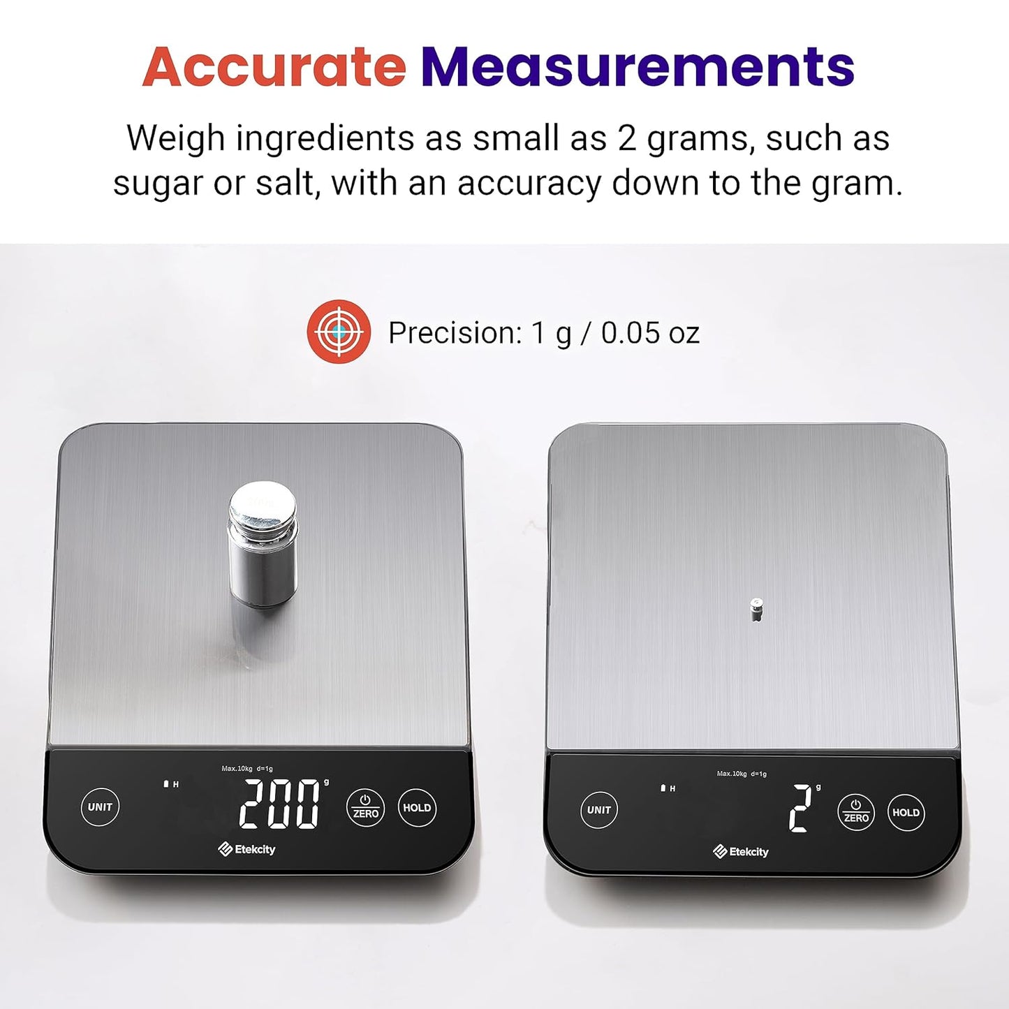 Food Kitchen Scale, Digital Grams and Ounces, 11lb | Tare function, ideal for baking, weight loss, keto, meal prep, packages, liquids and jewelry, 304 Stainless Steel