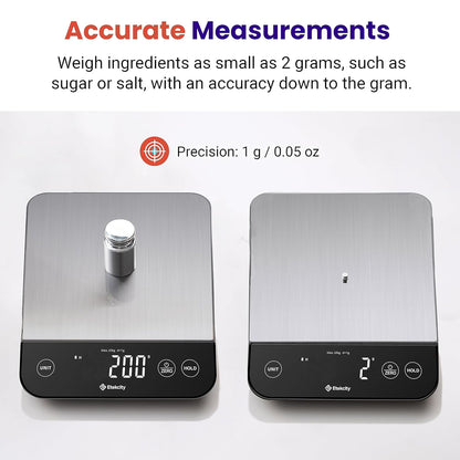 Food Kitchen Scale, Digital Grams and Ounces, 11lb | Tare function, ideal for baking, weight loss, keto, meal prep, packages, liquids and jewelry, 304 Stainless Steel