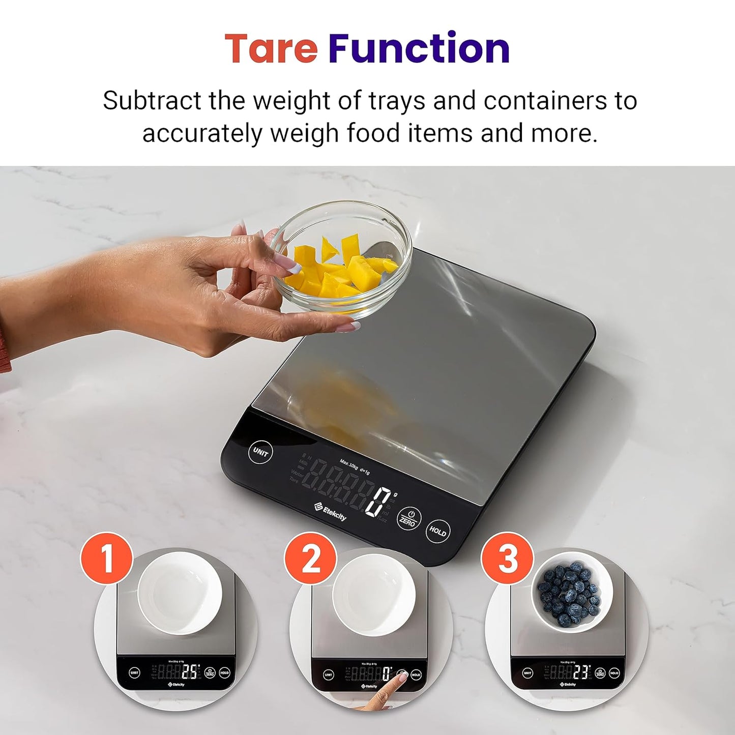 Food Kitchen Scale, Digital Grams and Ounces, 11lb | Tare function, ideal for baking, weight loss, keto, meal prep, packages, liquids and jewelry, 304 Stainless Steel