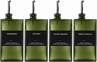 Olive Oil Dispenser Bottle For Kitchen, 17OZ UV-Blocking Oil And Vinegar Dispenser Set Of 4, Soy Sauce Cooking Oil Dispenser with 4 Stainless Steel Pourers & 44 Labels