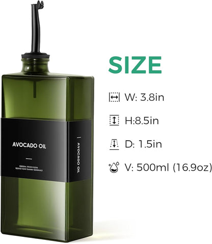 Olive Oil Dispenser Bottle For Kitchen, 17OZ UV-Blocking Oil And Vinegar Dispenser Set Of 4, Soy Sauce Cooking Oil Dispenser with 4 Stainless Steel Pourers & 44 Labels