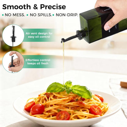 Olive Oil Dispenser Bottle For Kitchen, 17OZ UV-Blocking Oil And Vinegar Dispenser Set Of 4, Soy Sauce Cooking Oil Dispenser with 4 Stainless Steel Pourers & 44 Labels