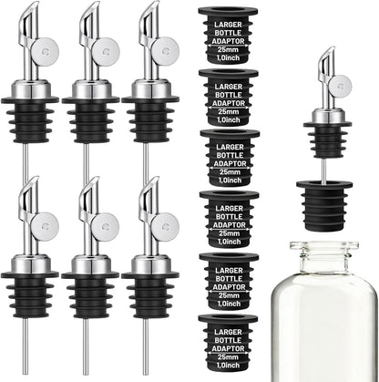 3 Pack Olive Oil Pour Spout with Adapters, Oils Pourer for Olive Oil Dispenser Bottle, Easily Turn Your Bottles into Dispensers for Liquor, Vinegar, Oils, Syrup, Liquor Bottle Pourers, Silver