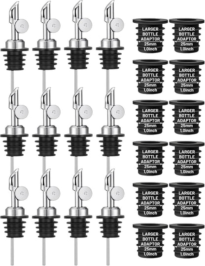 3 Pack Olive Oil Pour Spout with Adapters, Oils Pourer for Olive Oil Dispenser Bottle, Easily Turn Your Bottles into Dispensers for Liquor, Vinegar, Oils, Syrup, Liquor Bottle Pourers, Silver