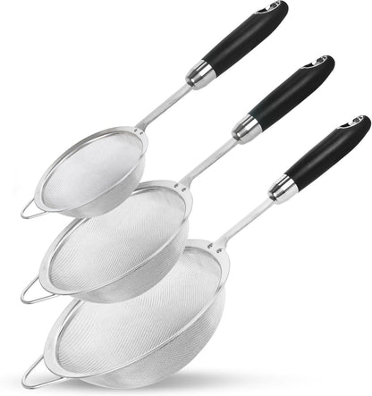 304 Stainless Steel Fine Mesh Strainer Set, 3 Sizes, 30 Mesh