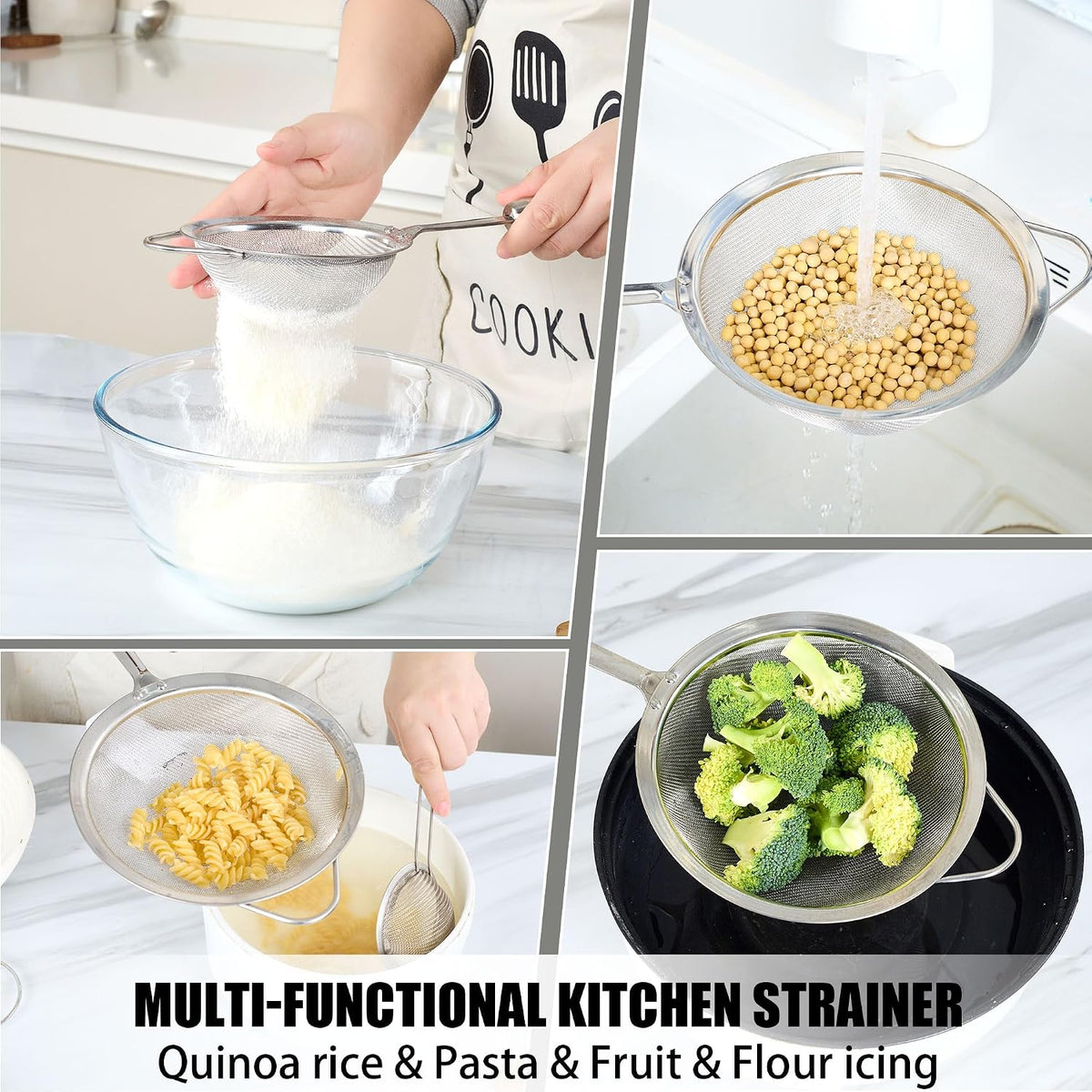 304 Stainless Steel Fine Mesh Strainer Set, 3 Sizes, 30 Mesh
