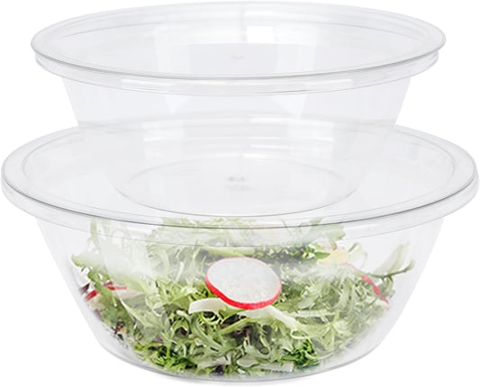 Mixing Bowl Set,2 Pcs Clear Plastics Salad Bowl with Lids,BPA-Free Kitchen Essentials for Cooking Baking Bowls with Non-Slip Bottom,Space-Saving Nesting Storage Bowls Not Dishwasher Safe