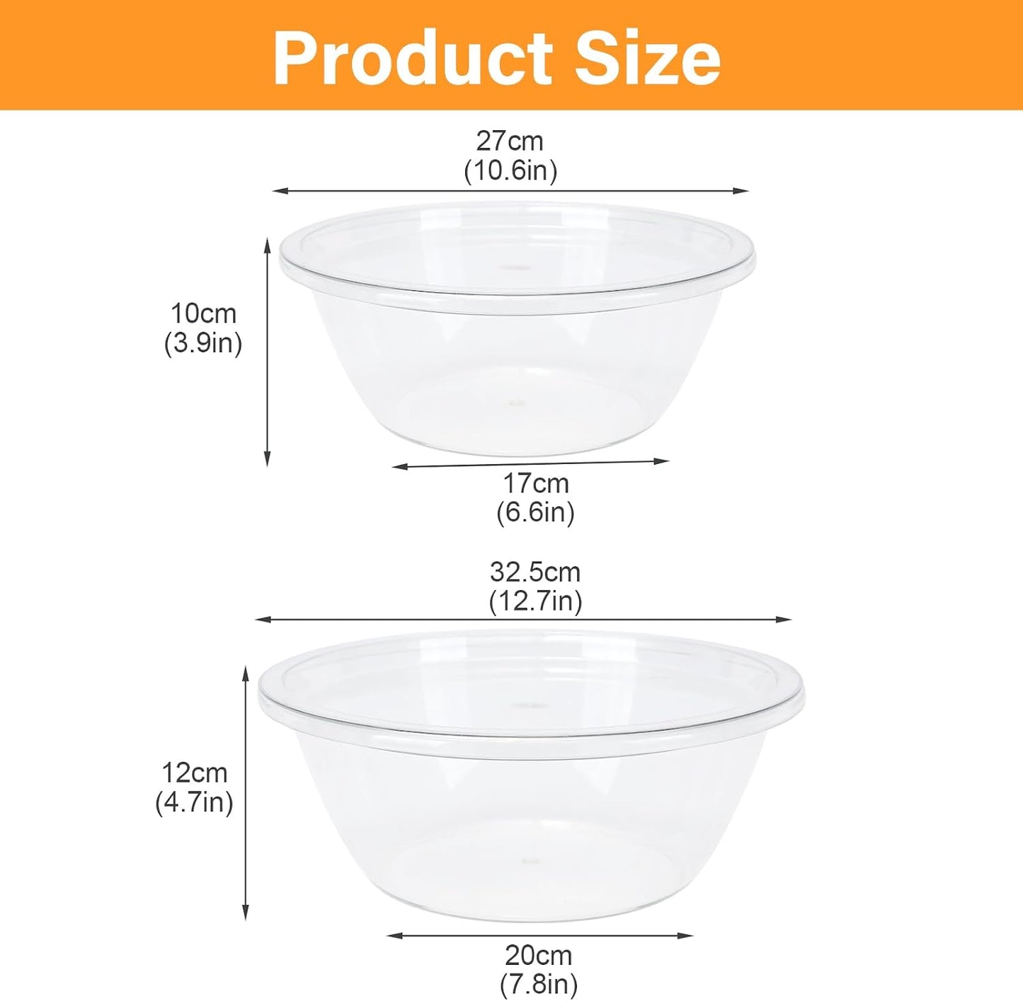 Mixing Bowl Set,2 Pcs Clear Plastics Salad Bowl with Lids,BPA-Free Kitchen Essentials for Cooking Baking Bowls with Non-Slip Bottom,Space-Saving Nesting Storage Bowls Not Dishwasher Safe