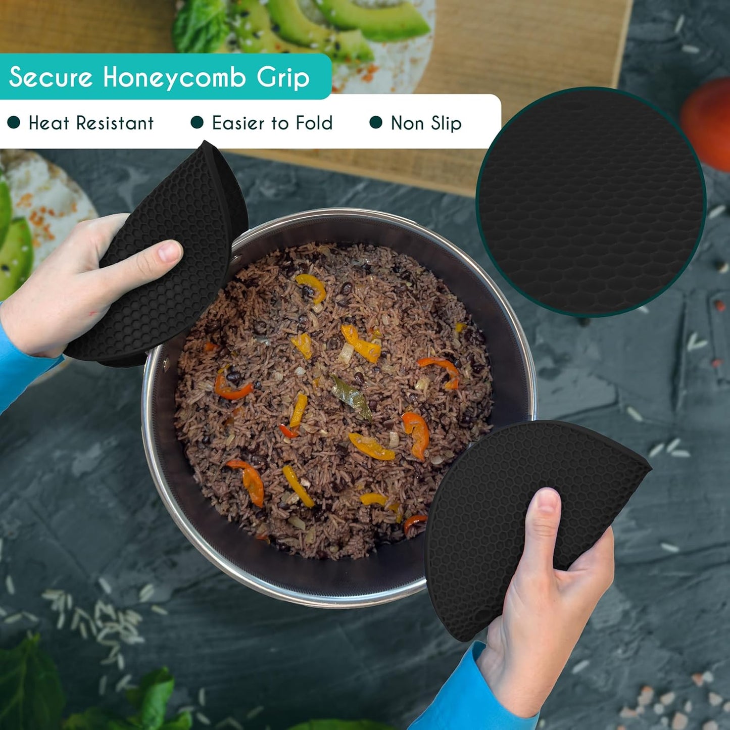 4 Pcs Thick Multicolored Trivets for Hot Dishes, Non Slip Hot Pot Holders, Kitchen Heat Resistant Silicone Pad, Extra Thick, Large.