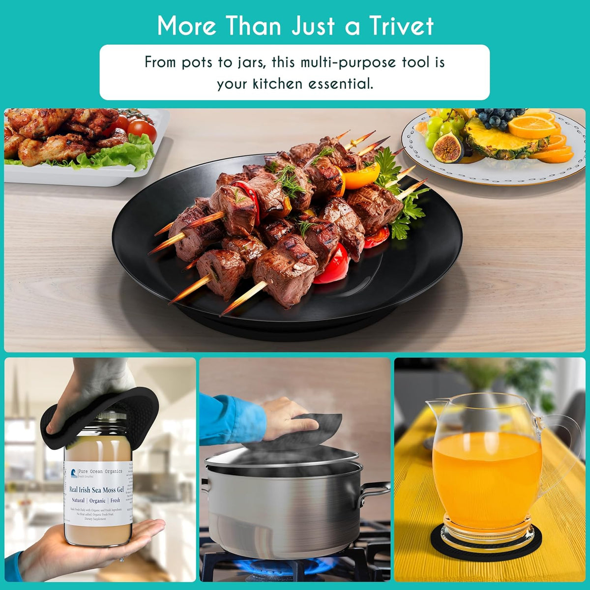 4 Pcs Thick Multicolored Trivets for Hot Dishes, Non Slip Hot Pot Holders, Kitchen Heat Resistant Silicone Pad, Extra Thick, Large.