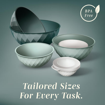 Mixing Bowls with Lids - 12 Piece Plastic Nesting Bowls Set includes 6 Prep Bowls and 6 Lids, Microwave Safe Mixing Bowl Set, Black Embossed - Colors A