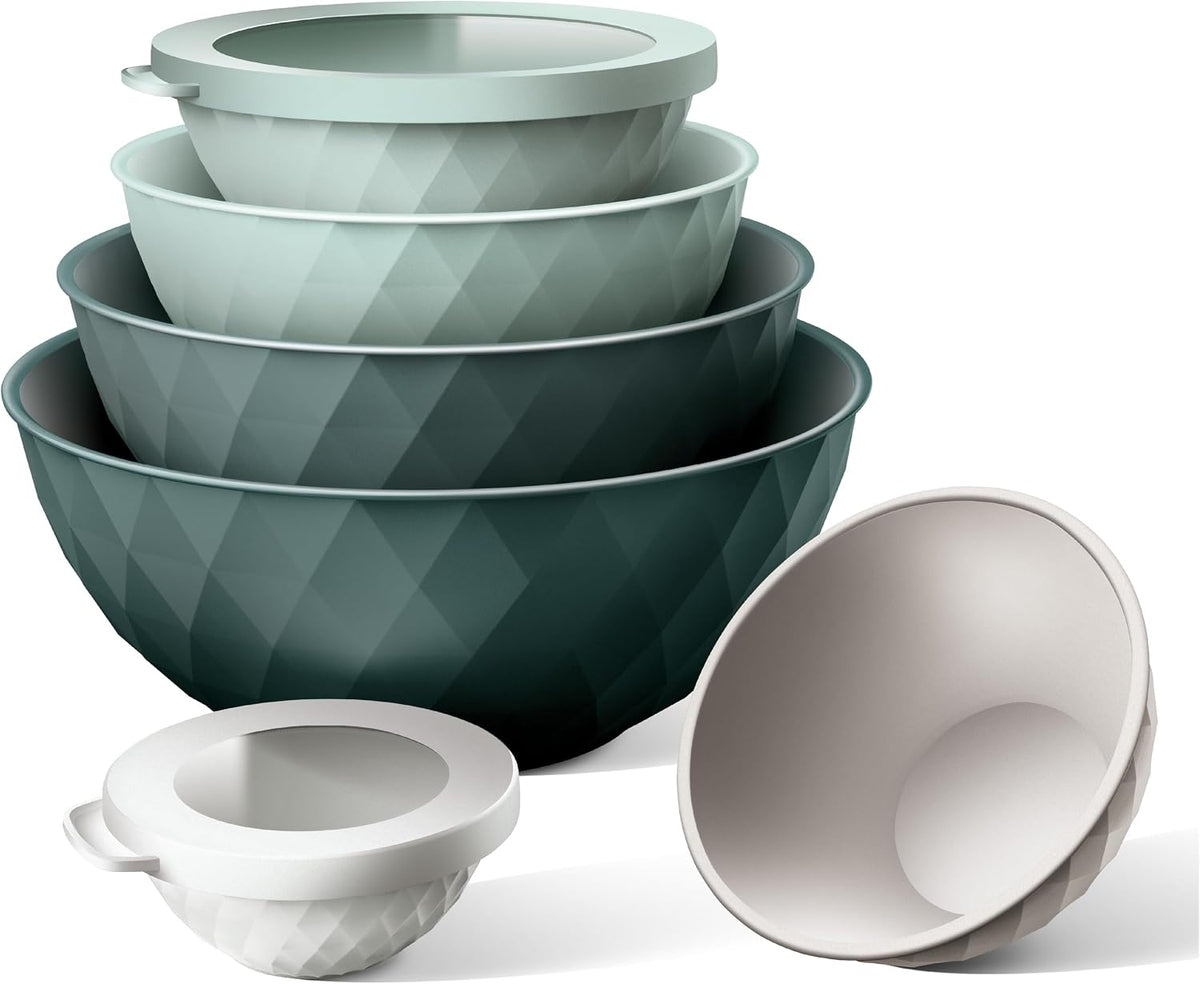 Mixing Bowls with Lids - 12 Piece Plastic Nesting Bowls Set includes 6 Prep Bowls and 6 Lids, Microwave Safe Mixing Bowl Set, Black Embossed - Colors A