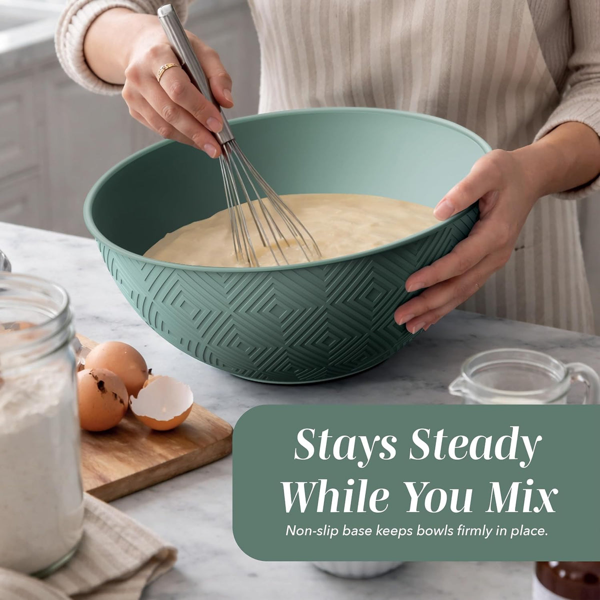 Mixing Bowls with Lids - 12 Piece Plastic Nesting Bowls Set includes 6 Prep Bowls and 6 Lids, Microwave Safe Mixing Bowl Set, Black Embossed - Colors A