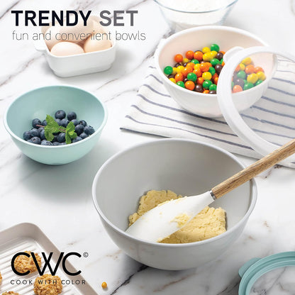 Mixing Bowls with Lids - 12 Piece Plastic Nesting Bowls Set includes 6 Prep Bowls and 6 Lids, Microwave Safe Mixing Bowl Set, Black Embossed - Colors A