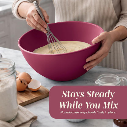 Mixing Bowls with Lids - 12 Piece Plastic Nesting Bowls Set includes 6 Prep Bowls and 6 Lids, Microwave Safe Mixing Bowl Set, Black Embossed - Colors A
