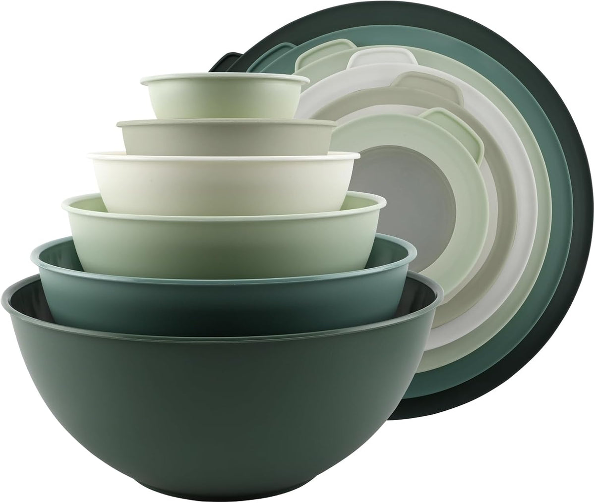 Mixing Bowls with Lids - 12 Piece Plastic Nesting Bowls Set includes 6 Prep Bowls and 6 Lids, Microwave Safe Mixing Bowl Set, Black Embossed - Colors A