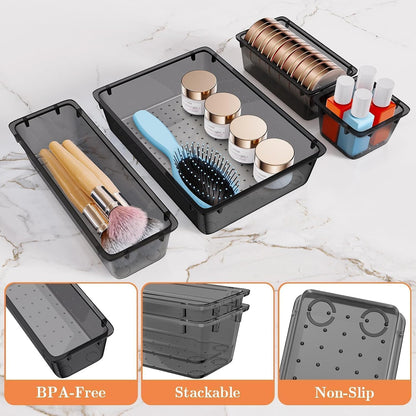 25 PCS Plastic Drawer Organizer, 4-Size Versatile Organizers, Clear Black