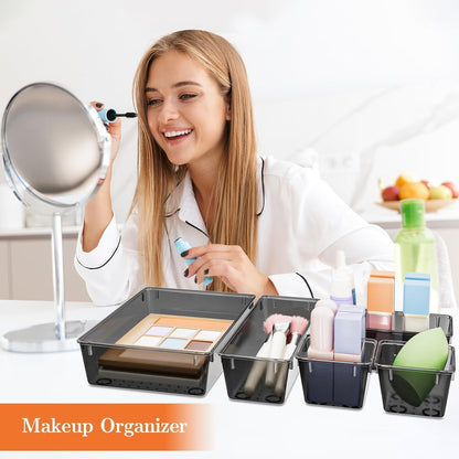 25 PCS Plastic Drawer Organizer, 4-Size Versatile Organizers, Clear Black