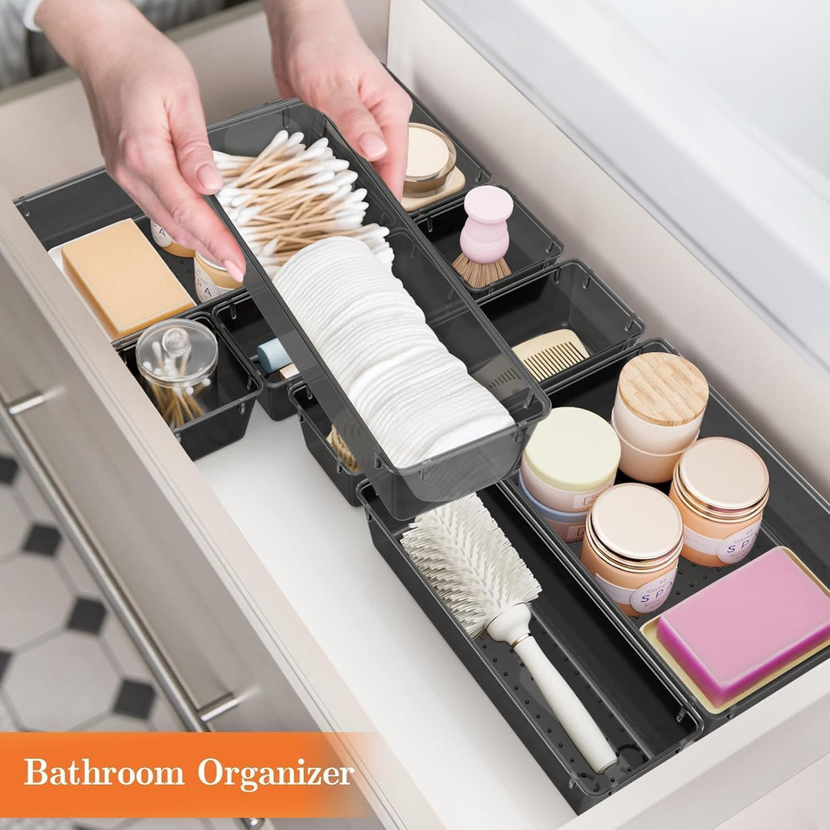 25 PCS Plastic Drawer Organizer, 4-Size Versatile Organizers, Clear Black