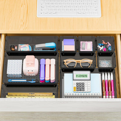 25 PCS Plastic Drawer Organizer, 4-Size Versatile Organizers, Clear Black