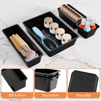 25 PCS Plastic Drawer Organizer, 4-Size Versatile Organizers, Clear Black