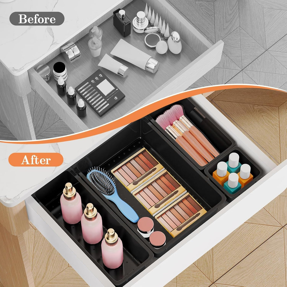 25 PCS Plastic Drawer Organizer, 4-Size Versatile Organizers, Clear Black