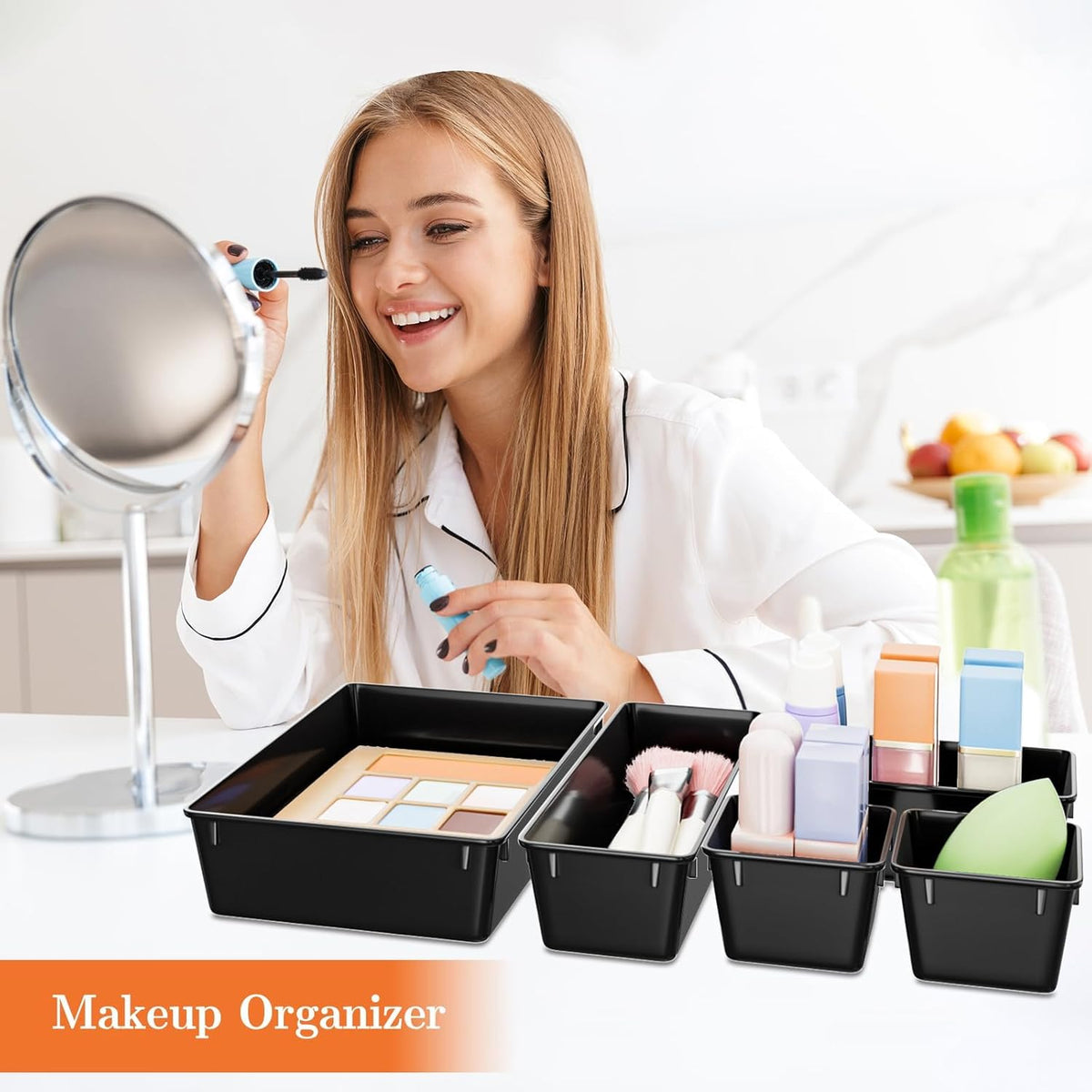 25 PCS Plastic Drawer Organizer, 4-Size Versatile Organizers, Clear Black
