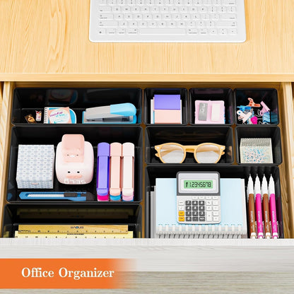 25 PCS Plastic Drawer Organizer, 4-Size Versatile Organizers, Clear Black