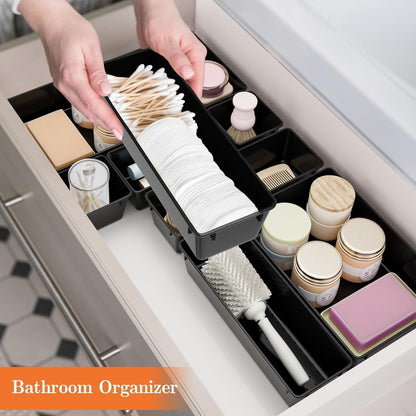 25 PCS Plastic Drawer Organizer, 4-Size Versatile Organizers, Clear Black