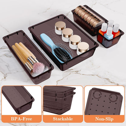 25 PCS Plastic Drawer Organizer, 4-Size Versatile Organizers, Clear Black