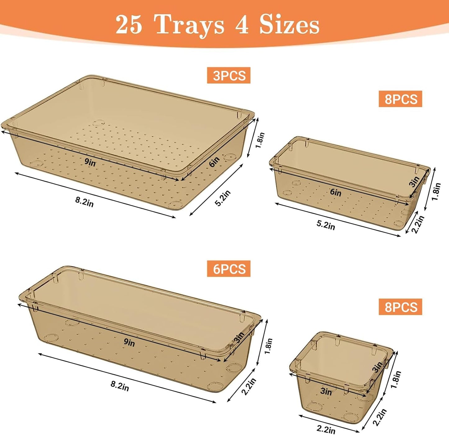 25 PCS Plastic Drawer Organizer, 4-Size Versatile Organizers, Clear Black