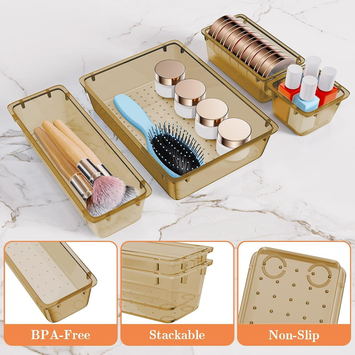25 PCS Plastic Drawer Organizer, 4-Size Versatile Organizers, Clear Black