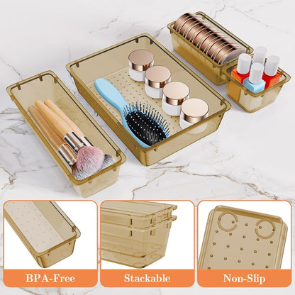 25 PCS Plastic Drawer Organizer, 4-Size Versatile Organizers, Clear Black