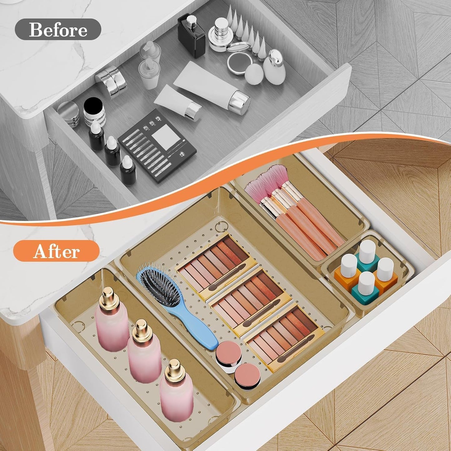 25 PCS Plastic Drawer Organizer, 4-Size Versatile Organizers, Clear Black