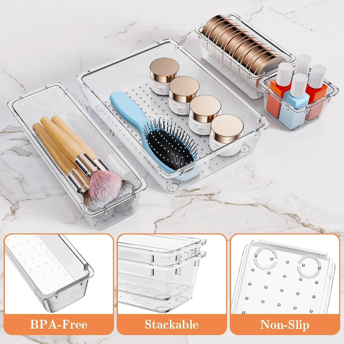 25 PCS Plastic Drawer Organizer, 4-Size Versatile Organizers, Clear Black