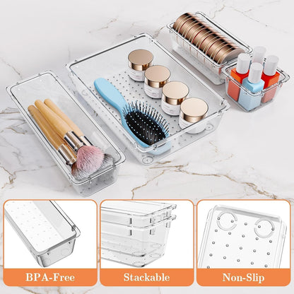 25 PCS Plastic Drawer Organizer, 4-Size Versatile Organizers, Clear Black
