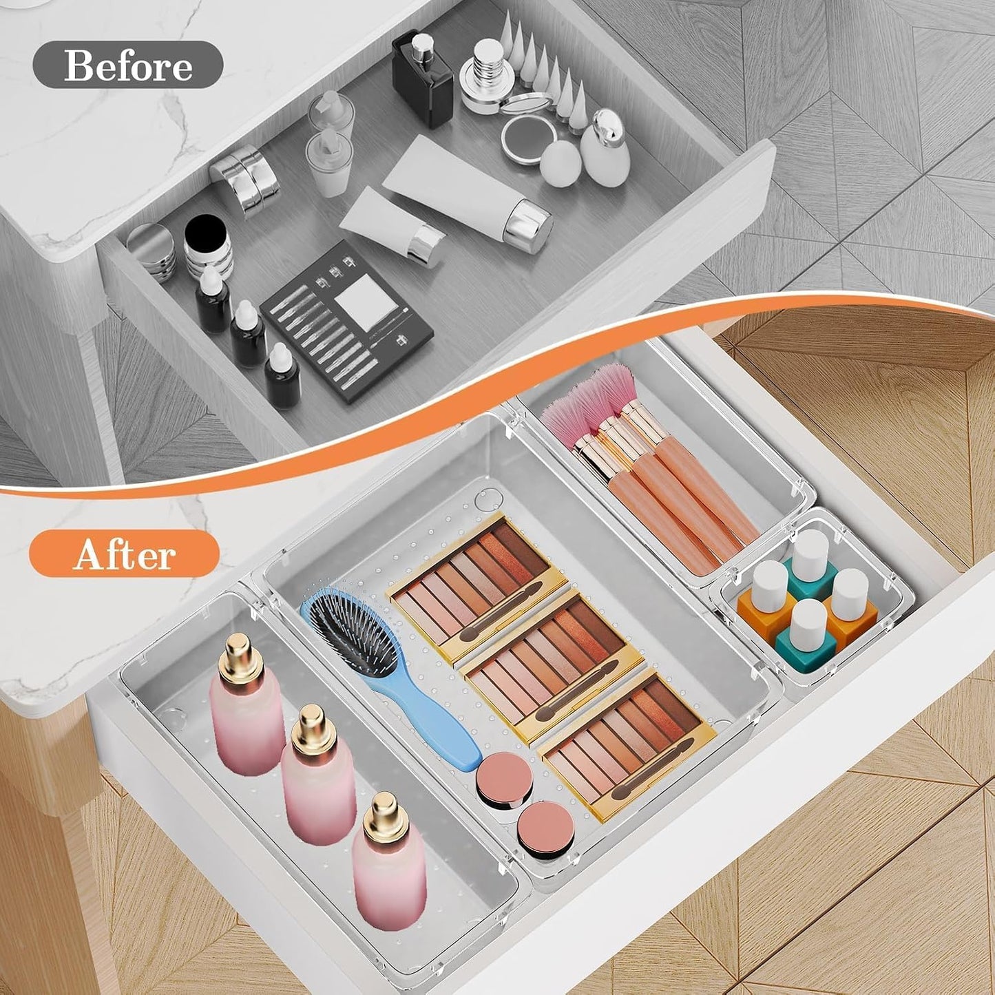 25 PCS Plastic Drawer Organizer, 4-Size Versatile Organizers, Clear Black