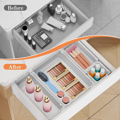 25 PCS Plastic Drawer Organizer, 4-Size Versatile Organizers, Clear Black