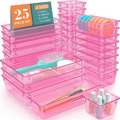 25 PCS Plastic Drawer Organizer, 4-Size Versatile Organizers, Clear Black