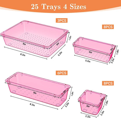 25 PCS Plastic Drawer Organizer, 4-Size Versatile Organizers, Clear Black