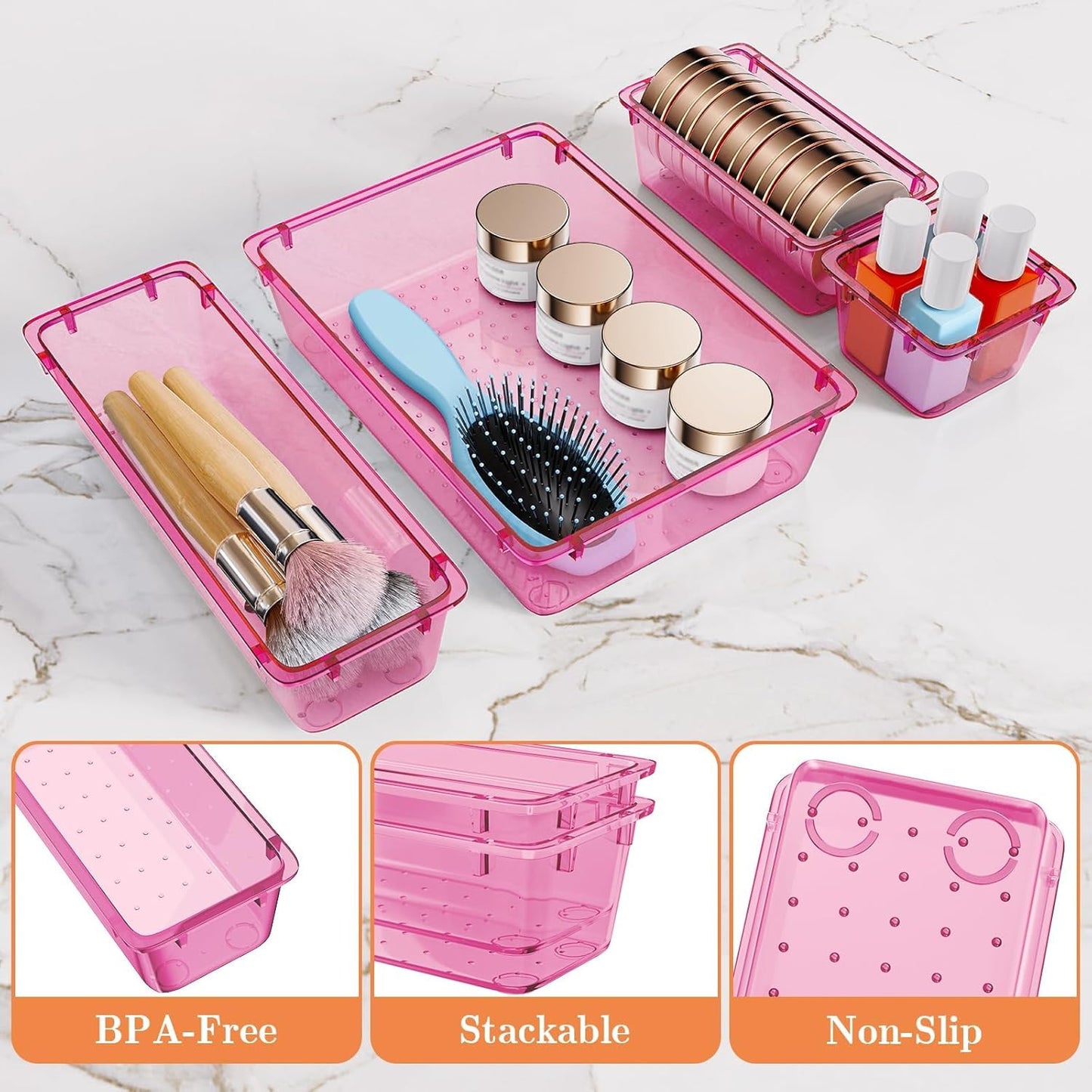 25 PCS Plastic Drawer Organizer, 4-Size Versatile Organizers, Clear Black