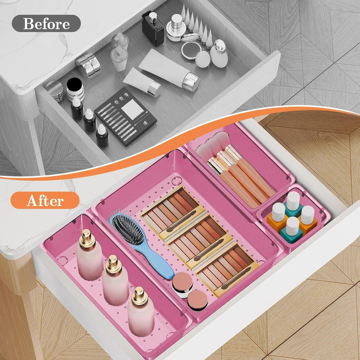 25 PCS Plastic Drawer Organizer, 4-Size Versatile Organizers, Clear Black