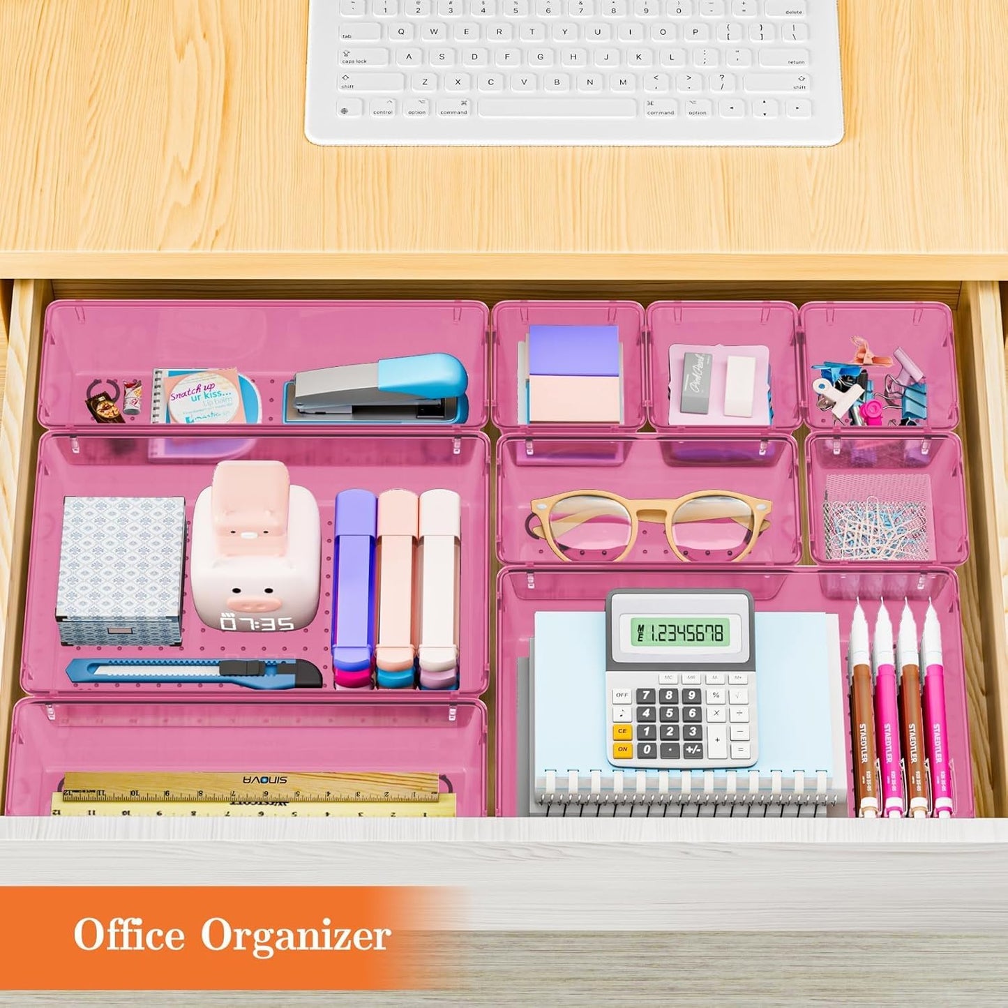 25 PCS Plastic Drawer Organizer, 4-Size Versatile Organizers, Clear Black