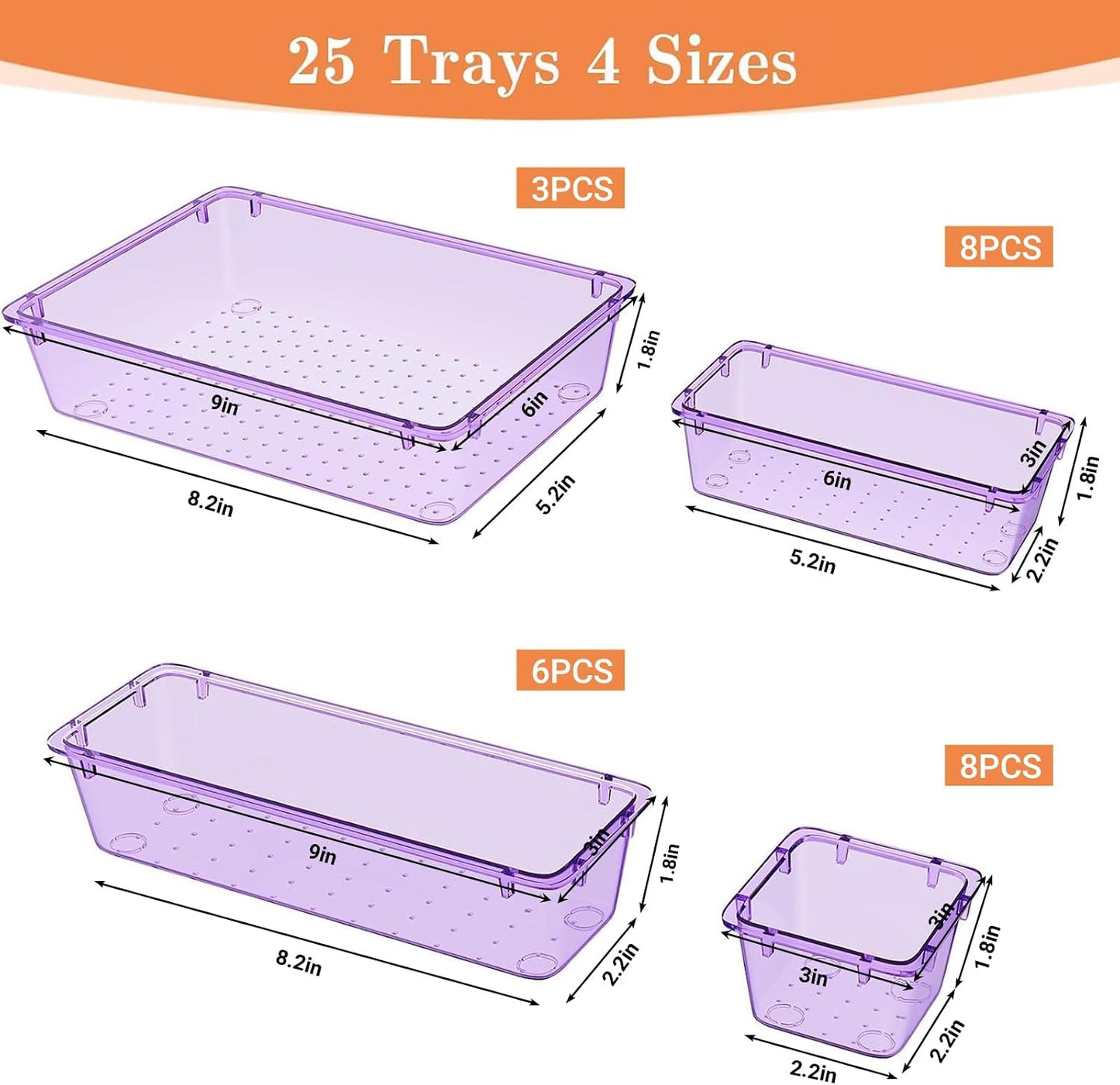25 PCS Plastic Drawer Organizer, 4-Size Versatile Organizers, Clear Black