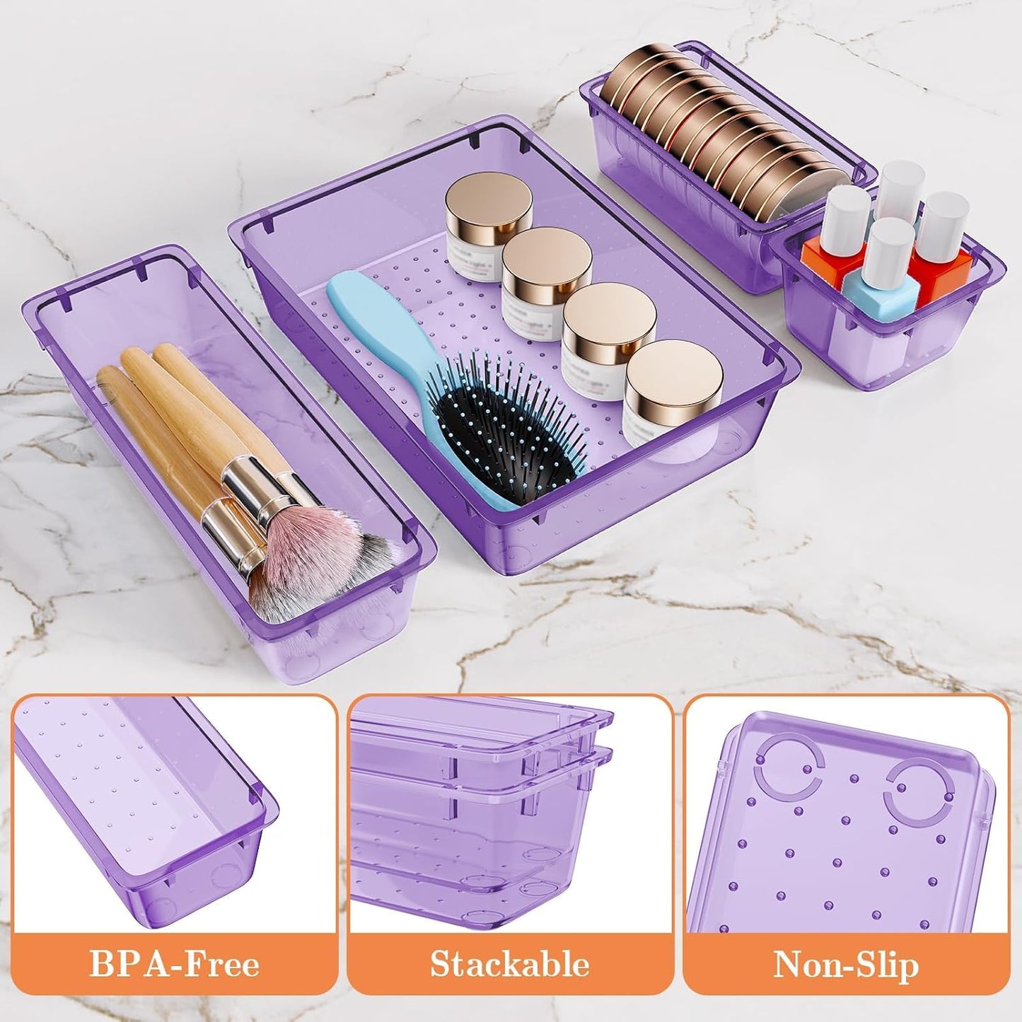 25 PCS Plastic Drawer Organizer, 4-Size Versatile Organizers, Clear Black