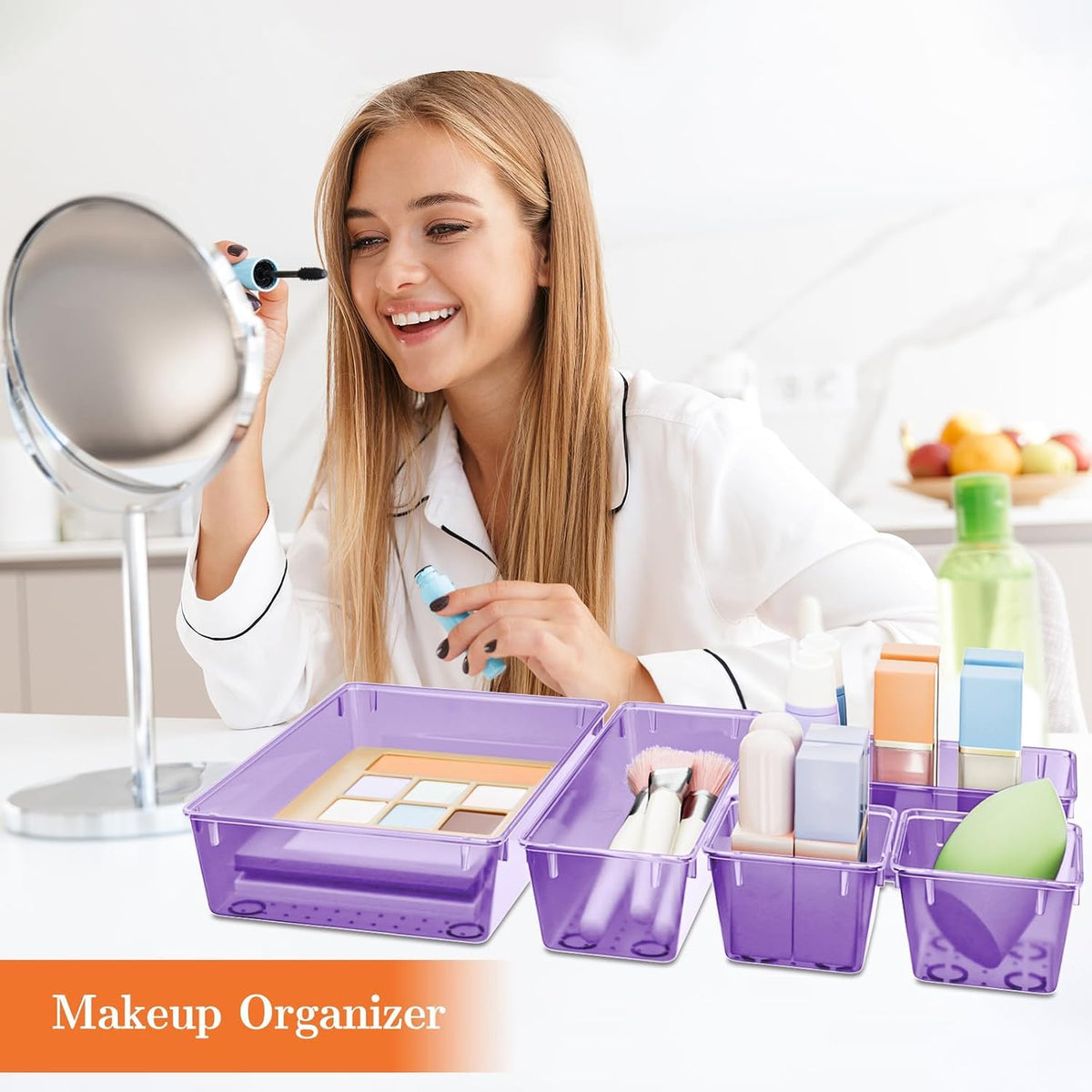 25 PCS Plastic Drawer Organizer, 4-Size Versatile Organizers, Clear Black